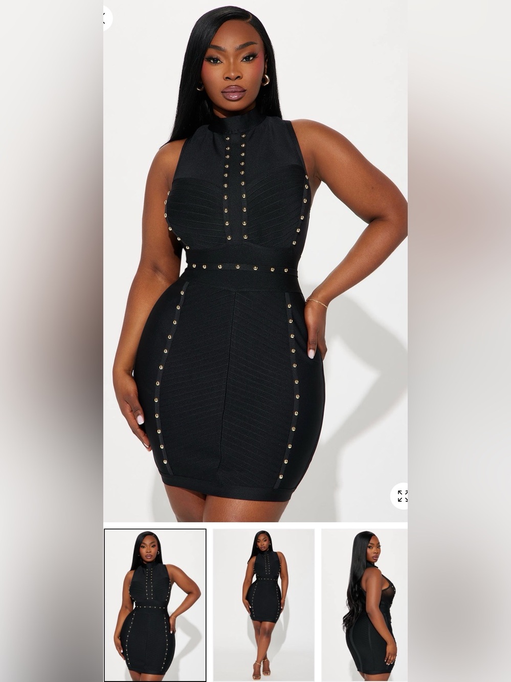 Fashion Nova Black Studded High-Neck Bodycon Mini Dress